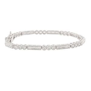 QVC Epiphany Platinum Clad Diamonique Round and Baguett Tennis Bracelet. 0336